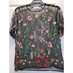 Sheer floral embroidered top